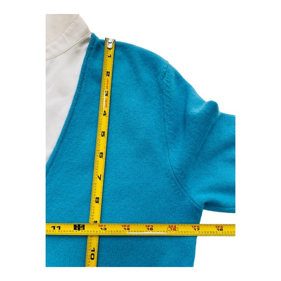 INVESTMENTS FINE 100% CASHMERE SWEATER IVORY SILK V NECK TOP SIZE XS - Picture 6 of 9